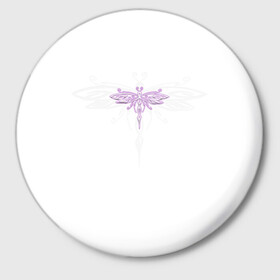 Значок с принтом Стрекоза Violet Neon Theme в Курске,  металл | круглая форма, металлическая застежка в виде булавки | воздух | для девочек | для женщин | женские | красные | крылья | лес | лето | насекомые | неон | неоновые рисунки | полет | природа | светящиеся | стрекоза