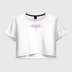 Женская футболка Crop-top 3D с принтом Стрекоза Violet Neon Theme в Курске, 100% полиэстер | круглая горловина, длина футболки до линии талии, рукава с отворотами | воздух | для девочек | для женщин | женские | красные | крылья | лес | лето | насекомые | неон | неоновые рисунки | полет | природа | светящиеся | стрекоза
