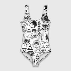 Купальник-боди 3D с принтом THE WITCHER LOGOBOMBING ЧЁРНО БЕЛЫЙ | ВЕДЬМАК ПАТТЕРН в Курске, 82% полиэстер, 18% эластан | Круглая горловина, круглый вырез на спине | Тематика изображения на принте: geralt | the witcher | the witcher wild hunt | witcher | wolf | аард | аксий | белый волк | ведьмак | ведьмак 3 | волк | геральт | игни | ирден | йенифер | каер морхен | квен | охотник | трисс | цири | школа волка