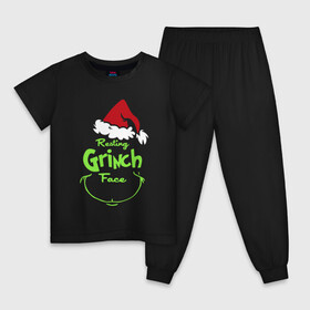 Детская пижама хлопок с принтом Resting Grinch Face. в Курске, 100% хлопок |  брюки и футболка прямого кроя, без карманов, на брюках мягкая резинка на поясе и по низу штанин
 | Тематика изображения на принте: 2022 | grinch | happy new year | merry christmas | год тигра | гринч | зима близко | нг | новогодний | новый год | новый год 2022 | рождество | снег | снежинки