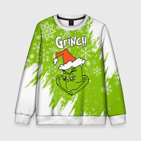 Детский свитшот 3D с принтом Grinch Green. в Курске, 100% полиэстер | свободная посадка, прямой крой, мягкая тканевая резинка на рукавах и понизу свитшота | 2022 | grinch | happy new year | merry christmas | год тигра | гринч | зима близко | нг | новогодний | новый год | новый год 2022 | рождество | снег | снежинки