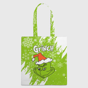 Шоппер 3D с принтом Grinch Green. в Курске, 100% полиэстер | Плотность: 200 г/м2; Размер: 34×35 см; Высота лямок: 30 см | 2022 | grinch | happy new year | merry christmas | год тигра | гринч | зима близко | нг | новогодний | новый год | новый год 2022 | рождество | снег | снежинки