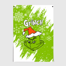 Постер с принтом Grinch Green. в Курске, 100% бумага
 | бумага, плотность 150 мг. Матовая, но за счет высокого коэффициента гладкости имеет небольшой блеск и дает на свету блики, но в отличии от глянцевой бумаги не покрыта лаком | 2022 | grinch | happy new year | merry christmas | год тигра | гринч | зима близко | нг | новогодний | новый год | новый год 2022 | рождество | снег | снежинки