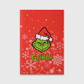 Обложка для паспорта матовая кожа с принтом Grinch Red. в Курске, натуральная матовая кожа | размер 19,3 х 13,7 см; прозрачные пластиковые крепления | 2022 | grinch | happy new year | merry christmas | год тигра | гринч | зима близко | нг | новогодний | новый год | новый год 2022 | рождество | снег | снежинки