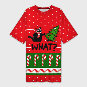 Платье-футболка 3D с принтом WHAT  КОТИК  CAT в Курске,  |  | 2020 | 2021 | 2022 | christmas | merry | what | елка | кот | леденец | нг | новогодний | новый год | паттерн | рождество | свитер | снежинки | узор | узоры | шишки