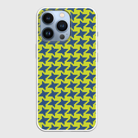 Чехол для iPhone 13 Pro с принтом Сине желтые гусиные лапки в Курске,  |  | вязанка | гусиные лапки | желтый | мода | паттерн | синий | узор