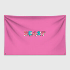Флаг-баннер с принтом Mr Beast Donut (Pink edition) в Курске, 100% полиэстер | размер 67 х 109 см, плотность ткани — 95 г/м2; по краям флага есть четыре люверса для крепления | arts | mr beast | mrbeast | youtube | арты | блогеры | мистер бист | прикольные надписи | ютуб | ютуберы