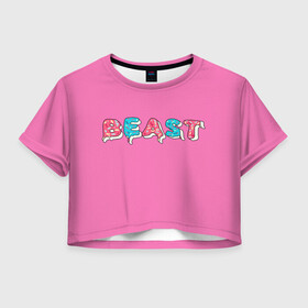 Женская футболка Crop-top 3D с принтом Mr Beast Donut (Pink edition) в Курске, 100% полиэстер | круглая горловина, длина футболки до линии талии, рукава с отворотами | arts | mr beast | mrbeast | youtube | арты | блогеры | мистер бист | прикольные надписи | ютуб | ютуберы