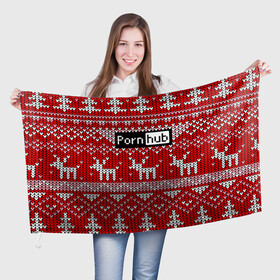 Флаг 3D с принтом Porn Hub новогодний в Курске, 100% полиэстер | плотность ткани — 95 г/м2, размер — 67 х 109 см. Принт наносится с одной стороны | deer | holiday | new year | pattern | новый год | олень | праздник | узор