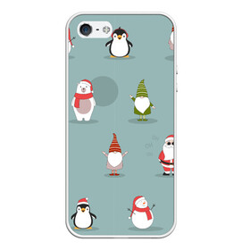 Чехол для iPhone 5/5S матовый с принтом Новый Гoд в Курске, Силикон | Область печати: задняя сторона чехла, без боковых панелей | Тематика изображения на принте: 2022 | гном | год | дед | зима | мишка | мороз | новый | пингвин | праздик | рождество | снеговик | узор
