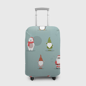 Чехол для чемодана 3D с принтом Новый Гoд в Курске, 86% полиэфир, 14% спандекс | двустороннее нанесение принта, прорези для ручек и колес | Тематика изображения на принте: 2022 | гном | год | дед | зима | мишка | мороз | новый | пингвин | праздик | рождество | снеговик | узор
