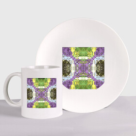 Набор: тарелка + кружка с принтом Коллекция Фрактальная мозаика. Фиолетово-зеленый. Квадрат. в Курске, керамика | Кружка: объем — 330 мл, диаметр — 80 мм. Принт наносится на бока кружки, можно сделать два разных изображения. 
Тарелка: диаметр - 210 мм, диаметр для нанесения принта - 120 мм. | abstraction | fractal | green | mosaic | pattern | purple | yellow | абстракция | желтый | зеленый | мозайка | на витрину | узор | фиолетовый | фрактал