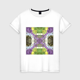 Женская футболка хлопок с принтом Коллекция Фрактальная мозаика Фиолетово-зеленый Квадрат в Курске, 100% хлопок | прямой крой, круглый вырез горловины, длина до линии бедер, слегка спущенное плечо | abstraction | fractal | green | mosaic | pattern | purple | yellow | абстракция | желтый | зеленый | мозайка | на витрину | узор | фиолетовый | фрактал
