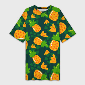 Платье-футболка 3D с принтом Ананасы. Много ананасов в Курске,  |  | ананас | ананасовый | ананасы | сладость | фрукт
