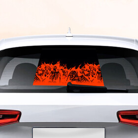 Наклейка на авто - для заднего стекла с принтом Люди в огне в Курске, ПВХ | Точные размеры наклейки зависят от выбранного изображения (ширина не больше 75 мм, высота не больше 45 мм) | крик | люди | огонь | скелет | черепа