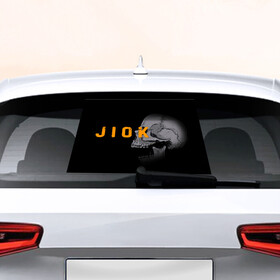 Наклейка на авто - для заднего стекла с принтом Jiok в Курске, ПВХ | Точные размеры наклейки зависят от выбранного изображения (ширина не больше 75 мм, высота не больше 45 мм) | ад | надпись | название | череп