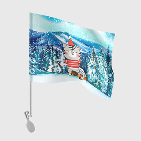 Флаг для автомобиля с принтом Тигренок в заснеженную погоду в Курске, 100% полиэстер | Размер: 30*21 см | 2022 | год тигра | новый год | новый год 2022 | символ года | тигр | тигренок | тигрица | тигры