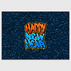 Поздравительная открытка с принтом С Новым Годом граффити / Happy New Year graffiti в Курске, 100% бумага | плотность бумаги 280 г/м2, матовая, на обратной стороне линовка и место для марки
 | Тематика изображения на принте: graffiti | wall | граффити | зима | новый год | рождество | снег | снежинка | стена