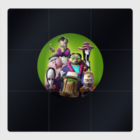 Магнитный плакат 3Х3 с принтом Семейка Аддамс - Горящий Тур в Курске, Полимерный материал с магнитным слоем | 9 деталей размером 9*9 см | аддамс | герои | горящий | логотип | мультик | мультфильм | персонажи | семейка | семья | тур | черный