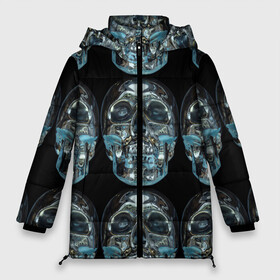 Женская зимняя куртка Oversize с принтом Skulls pattern 2028 в Курске, верх — 100% полиэстер; подкладка — 100% полиэстер; утеплитель — 100% полиэстер | длина ниже бедра, силуэт Оверсайз. Есть воротник-стойка, отстегивающийся капюшон и ветрозащитная планка. 

Боковые карманы с листочкой на кнопках и внутренний карман на молнии | fashion | future | pattern | skull | vanguard | авангард | будущее | мода | стекло | узор | череп