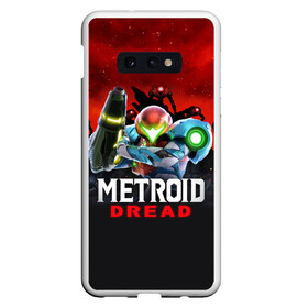 Чехол для Samsung S10E с принтом Space Fight | Metroid Dread в Курске, Силикон | Область печати: задняя сторона чехла, без боковых панелей | game | logo | mercurysteam | metroid | metroid dread | metroid fusion | samus aran | игра | компьютерная игра | лого | логотип | метроид | метроид дреад | мэтроид | мэтройдо дореддо | самус аран | эмблема