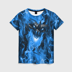 Женская футболка 3D с принтом Дракон в синем пламени Dragon in blue flame в Курске, 100% полиэфир ( синтетическое хлопкоподобное полотно) | прямой крой, круглый вырез горловины, длина до линии бедер | dragon | дракон | миф | монстр | огонь | пламя | фэнтези