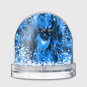 Игрушка Снежный шар с принтом Дракон в синем пламени Dragon in blue flame в Курске, Пластик | Изображение внутри шара печатается на глянцевой фотобумаге с двух сторон | dragon | дракон | миф | монстр | огонь | пламя | фэнтези