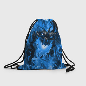 Рюкзак-мешок 3D с принтом Дракон в синем пламени Dragon in blue flame в Курске, 100% полиэстер | плотность ткани — 200 г/м2, размер — 35 х 45 см; лямки — толстые шнурки, застежка на шнуровке, без карманов и подкладки | dragon | дракон | миф | монстр | огонь | пламя | фэнтези