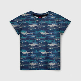 Детская футболка 3D с принтом Хищные Акулы в Курске, 100% гипоаллергенный полиэфир | прямой крой, круглый вырез горловины, длина до линии бедер, чуть спущенное плечо, ткань немного тянется | fish | ocean | predator | shark | white shark | акула | белая акула | зубы | море | морской хищник | океан | рыба | хищная рыба | хищник