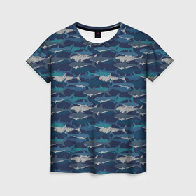 Женская футболка 3D с принтом Хищные Акулы в Курске, 100% полиэфир ( синтетическое хлопкоподобное полотно) | прямой крой, круглый вырез горловины, длина до линии бедер | fish | ocean | predator | shark | white shark | акула | белая акула | зубы | море | морской хищник | океан | рыба | хищная рыба | хищник