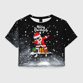 Женская футболка Crop-top 3D с принтом Santa Dabbing с подарками. в Курске, 100% полиэстер | круглая горловина, длина футболки до линии талии, рукава с отворотами | 2022 | dabbing | happy new year | merry christmas | santa dabbing | год тигра | зима близко | нг | новогодний | новый год | новый год 2022 | рождество | символ 2022 года | снег | снежинки