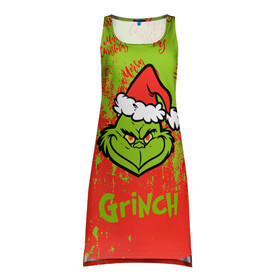 Платье-майка 3D с принтом Grinch Merry Christmas. в Курске, 100% полиэстер | полуприлегающий силуэт, широкие бретели, круглый вырез горловины, удлиненный подол сзади. | 2022 | grinch | happy new year | merry christmas | год тигра | гринч | зима близко | нг | новогодний | новый год | новый год 2022 | рождество | снег | снежинки