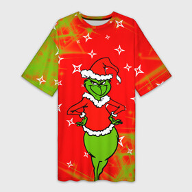 Платье-футболка 3D с принтом Новогодний Grinch на танцполе. в Курске,  |  | 2022 | grinch | happy new year | merry christmas | год тигра | гринч | зима близко | нг | новогодний | новый год | новый год 2022 | рождество | снег | снежинки