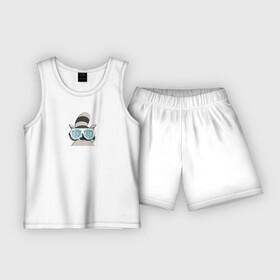 Детская пижама с шортами хлопок с принтом Диско Енот в Курске,  |  | Тематика изображения на принте: дискоенот | дисколемур | енот | енотики | лемур | летоенот | пляж