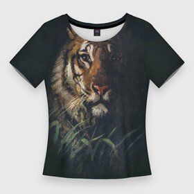 Женская футболка 3D Slim с принтом Голова тигра в Курске,  |  | 2022 | животное | общественное достояние | тигр