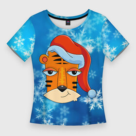 Женская футболка 3D Slim с принтом Забавная морда тигра в Курске,  |  | 2022 | год тигра | новый год | новый год 2022 | символ года | тигр | тигренок | тигрица | тигры