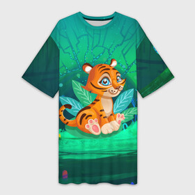 Платье-футболка 3D с принтом Тигр в большой кувшинке в Курске,  |  | 2022 | год тигра | новый год | новый год 2022 | символ года | тигр | тигренок | тигрица | тигры