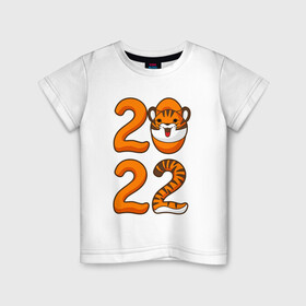Детская футболка хлопок с принтом Тигр 2022 в Курске, 100% хлопок | круглый вырез горловины, полуприлегающий силуэт, длина до линии бедер | Тематика изображения на принте: 2022 | animal | art | christmas | drawing | new year | tiger | арт | животное | новый год | рисунок | рождество | символ года | тигр