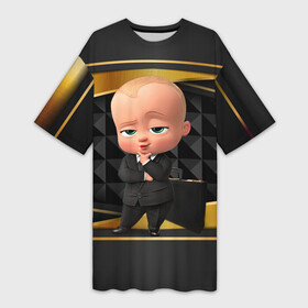 Платье-футболка 3D с принтом BOSS gold  black в Курске,  |  | baby | boss | boss baby | босс | босс молокосос | маленький босс | малыш | мальчик | молокосос | ребенок