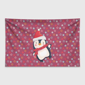Флаг-баннер с принтом Пингвин в звездах в Курске, 100% полиэстер | размер 67 х 109 см, плотность ткани — 95 г/м2; по краям флага есть четыре люверса для крепления | звезды | новый год | паттерн | пингвин | праздник