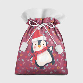 Подарочный 3D мешок с принтом Пингвин в звездах в Курске, 100% полиэстер | Размер: 29*39 см | звезды | новый год | паттерн | пингвин | праздник