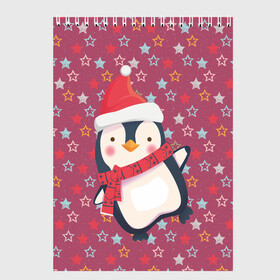 Скетчбук с принтом Пингвин в звездах в Курске, 100% бумага
 | 48 листов, плотность листов — 100 г/м2, плотность картонной обложки — 250 г/м2. Листы скреплены сверху удобной пружинной спиралью | звезды | новый год | паттерн | пингвин | праздник