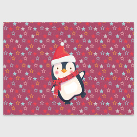 Поздравительная открытка с принтом Пингвин в звездах в Курске, 100% бумага | плотность бумаги 280 г/м2, матовая, на обратной стороне линовка и место для марки
 | звезды | новый год | паттерн | пингвин | праздник