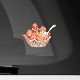 Наклейка на автомобиль с принтом Блюдо из чиби Тартальи в Курске, ПВХ |  | Тематика изображения на принте: genshin impact | арт | аякс | ли юэ | осьминог | рисунок | тарталья | чайльд | чиби