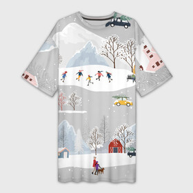Платье-футболка 3D с принтом Нoвoгодние Праздники 2022 в Курске,  |  | 2022 | год | дома | елки | зима | каникулы | новый | праздник | радость | рождество | санки | снег | снеговик | снежки