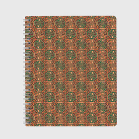 Тетрадь с принтом Абстракция из зеленых и оранжевых восьмиугольников в Курске, 100% бумага | 48 листов, плотность листов — 60 г/м2, плотность картонной обложки — 250 г/м2. Листы скреплены сбоку удобной пружинной спиралью. Уголки страниц и обложки скругленные. Цвет линий — светло-серый
 | abstraction | circle | polygons | shapes | square | абстрактное искусство | абстракция | винтаж | зеленый | знак | искусство | квадрат | коричневый | красочный | круг | многоугольники | оранжевый | ретро | символ | стиль