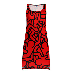 Платье-майка 3D с принтом Челопаззл в Курске, 100% полиэстер | полуприлегающий силуэт, широкие бретели, круглый вырез горловины, удлиненный подол сзади. | абстракция | красный | пестрый | пиктограмма | человечки