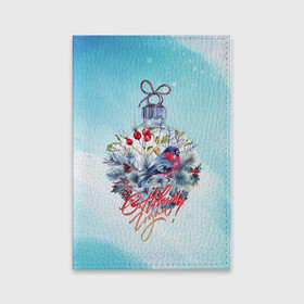 Обложка для паспорта матовая кожа с принтом Снегири! в Курске, натуральная матовая кожа | размер 19,3 х 13,7 см; прозрачные пластиковые крепления | new year | арт | графика | зима | новый год | рождество | снегири | шарик