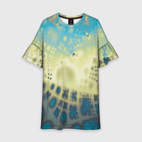 Детское платье 3D с принтом Коллекция Journey Бриз 126-2 в Курске, 100% полиэстер | прямой силуэт, чуть расширенный к низу. Круглая горловина, на рукавах — воланы | abstraction | blue | color | fractal | yellow | абстракция | желтый | на витрину | фрактал | цветной