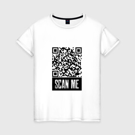 Женская футболка хлопок с принтом QR Scan в Курске, 100% хлопок | прямой крой, круглый вырез горловины, длина до линии бедер, слегка спущенное плечо | coronavirus | covid | covid19 | qr code | qr код | sputnik | вакцина | вакцинация | вирус | здоровье | изоляция | иммунитет | карантин | ковид | код | корона | коронавирус | маркировка | маска | пандемия | паспорт | прививка